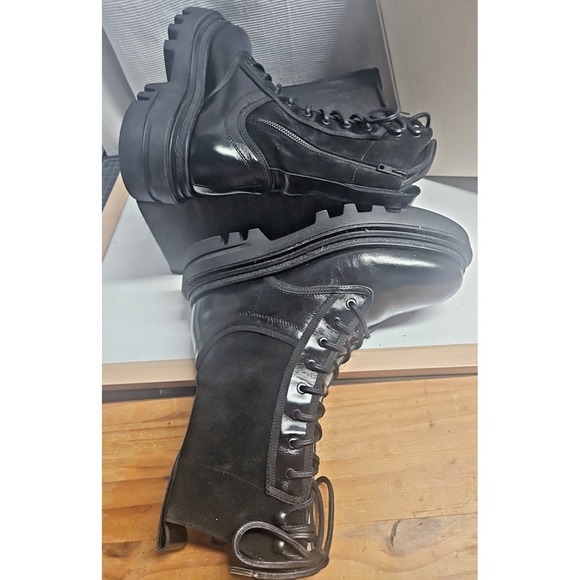 AllSaints  Alexia Boot Black Shine lace up  zipper leather combat boots woman 10 - Picture 4 of 10